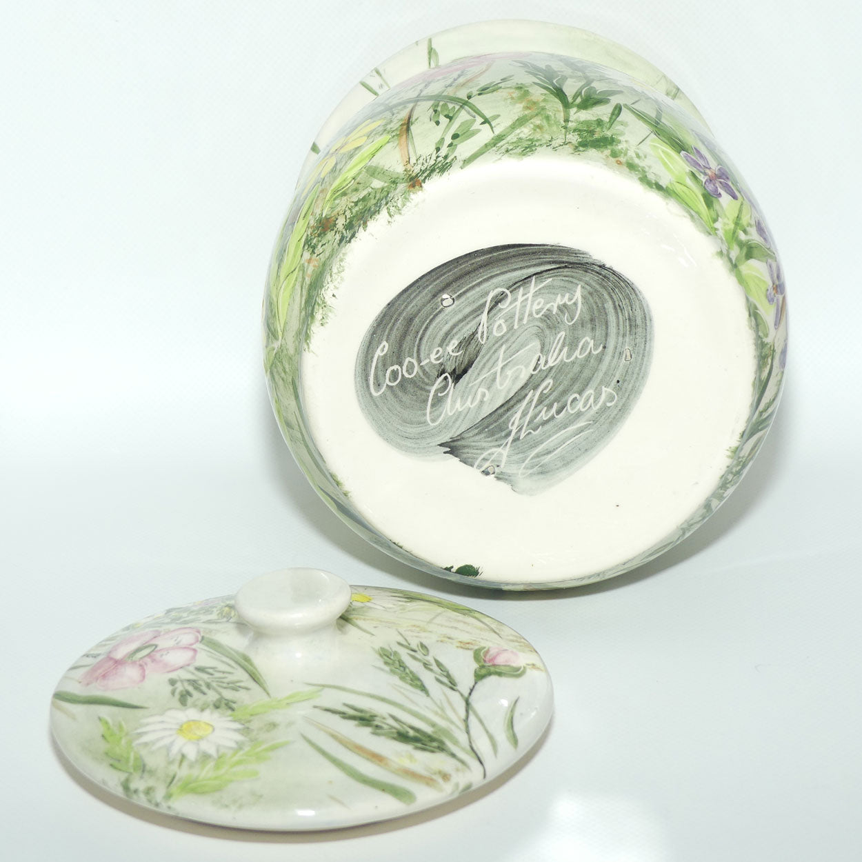 Australian Pottery | Cooee Pottery signed J Lucas lidded cannister | Australian Wildflower Decor