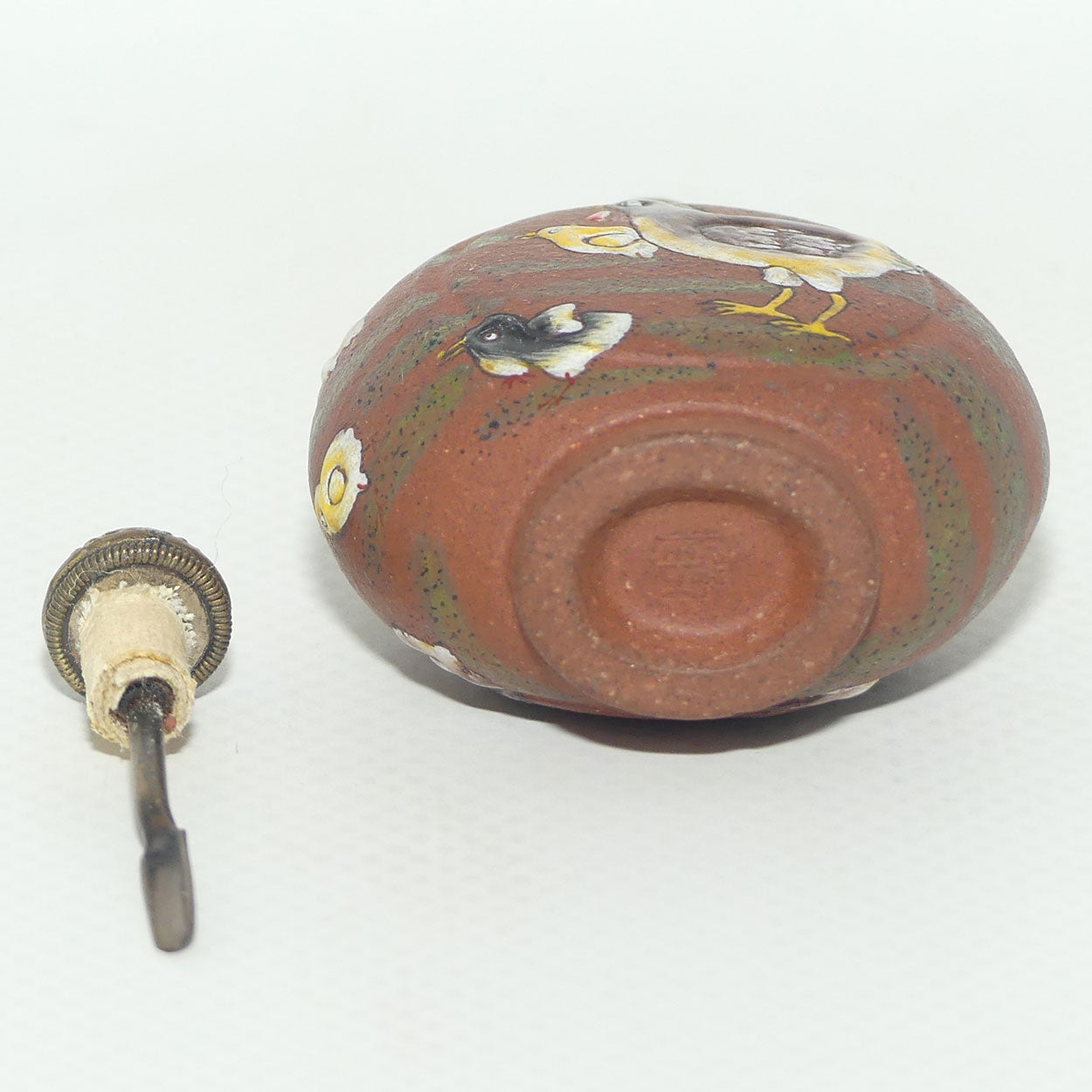 Chinese Terracotta and finely Enamelled Snuff Bottle | Red stone stopper | Chickens