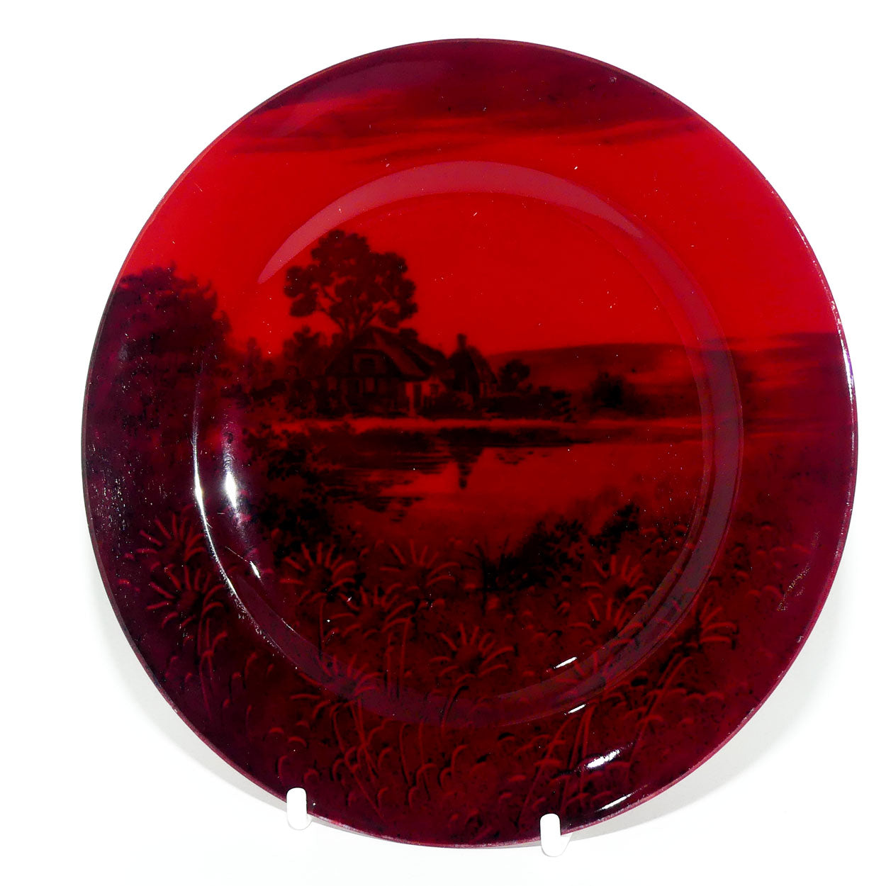 Royal Doulton Flambe Woodcut small plate | Cottage and Lake | 16cm