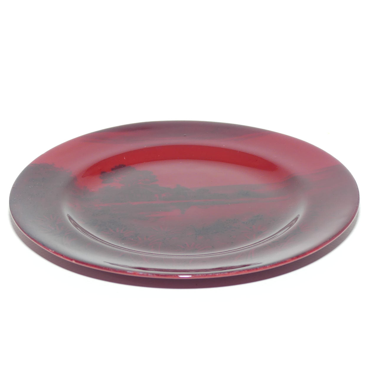 Royal Doulton Flambe Woodcut small plate | Cottage and Lake | 16cm