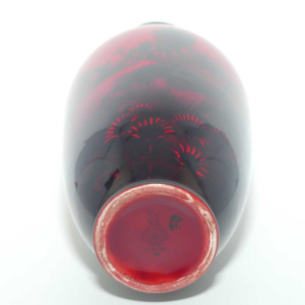 Royal Doulton Flambe Thatched Cottage and Flowers narrowed neck vase | signed FM Moore