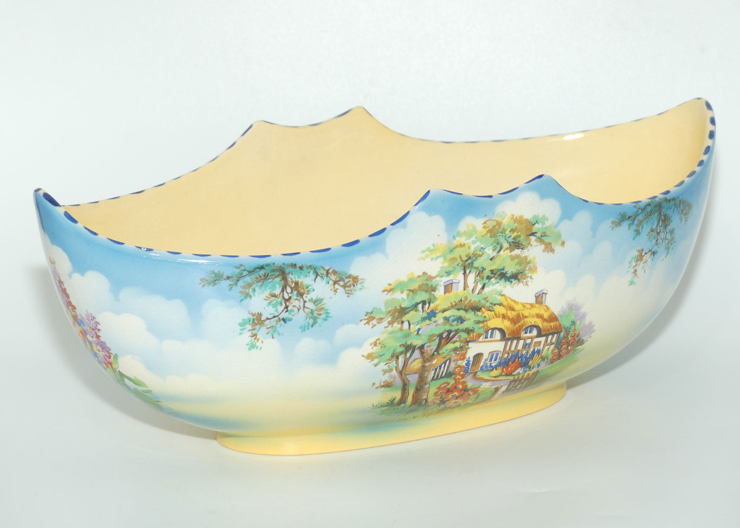 Falcon Ware Thatched Cottage Scene Gondola vase | Modern Crescent shape