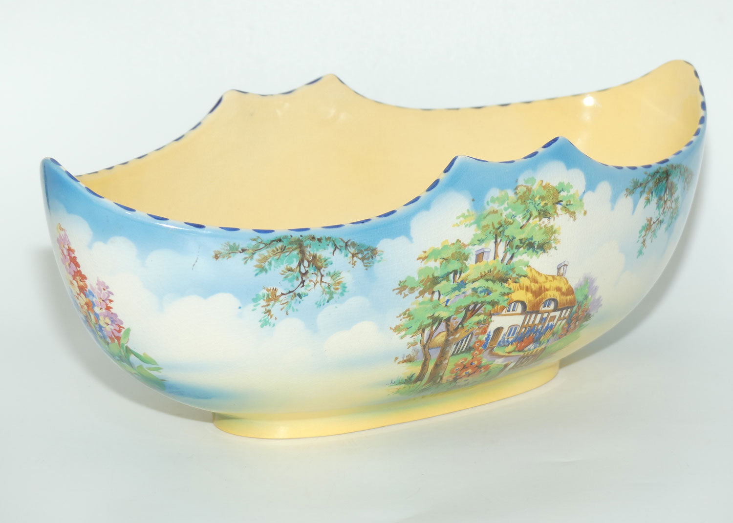 Falcon Ware Thatched Cottage Scene Gondola vase | Modern Crescent shape