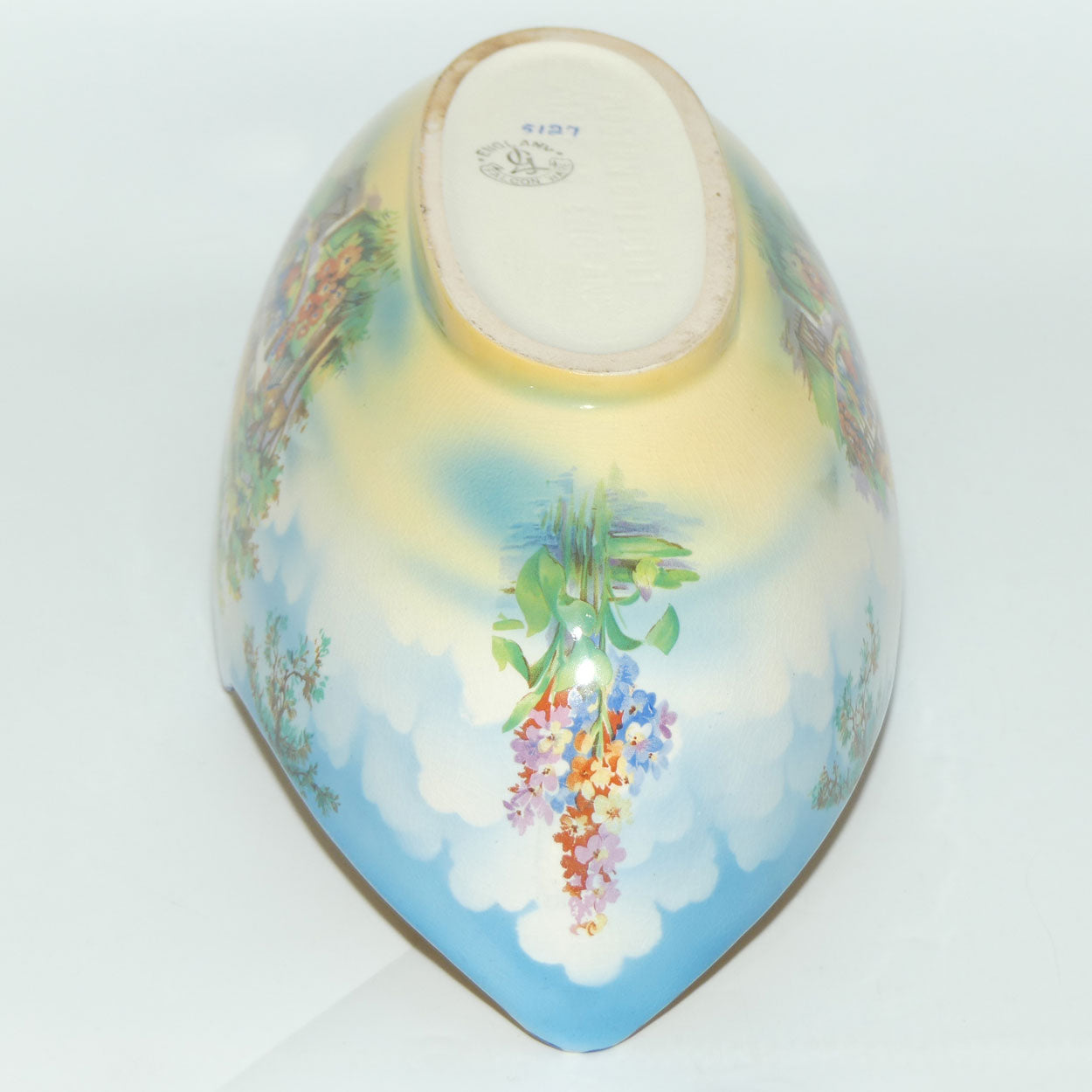 Falcon Ware Thatched Cottage Scene Gondola vase | Modern Crescent shape