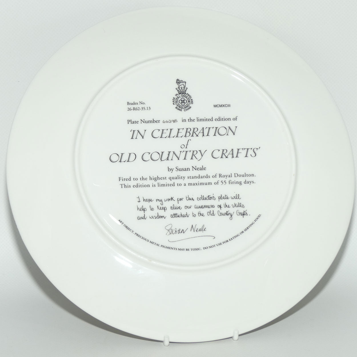 Bradex 26 R62 35.13 plate | Royal Doulton In Celebration of Old Country Crafts | Susan Neale