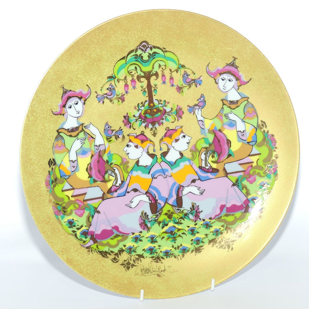 Rosenthal Bjorn Wiinblad heavily gilt & very colourful 2 couples wall plate