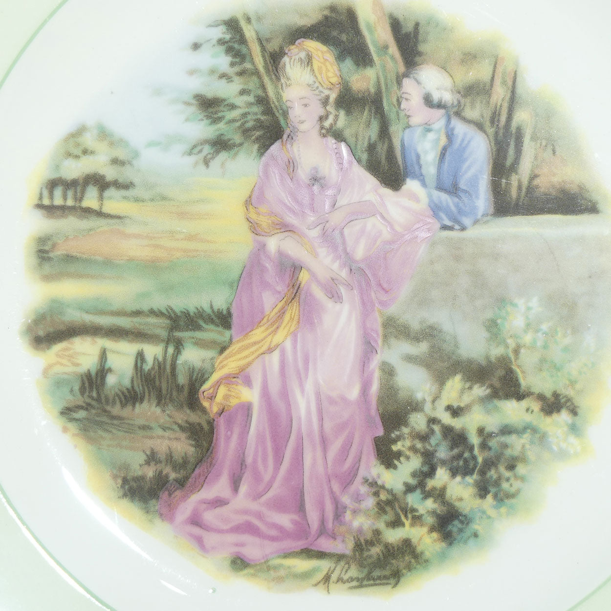 Shelley England Courting Scene Cameo plate | Green border