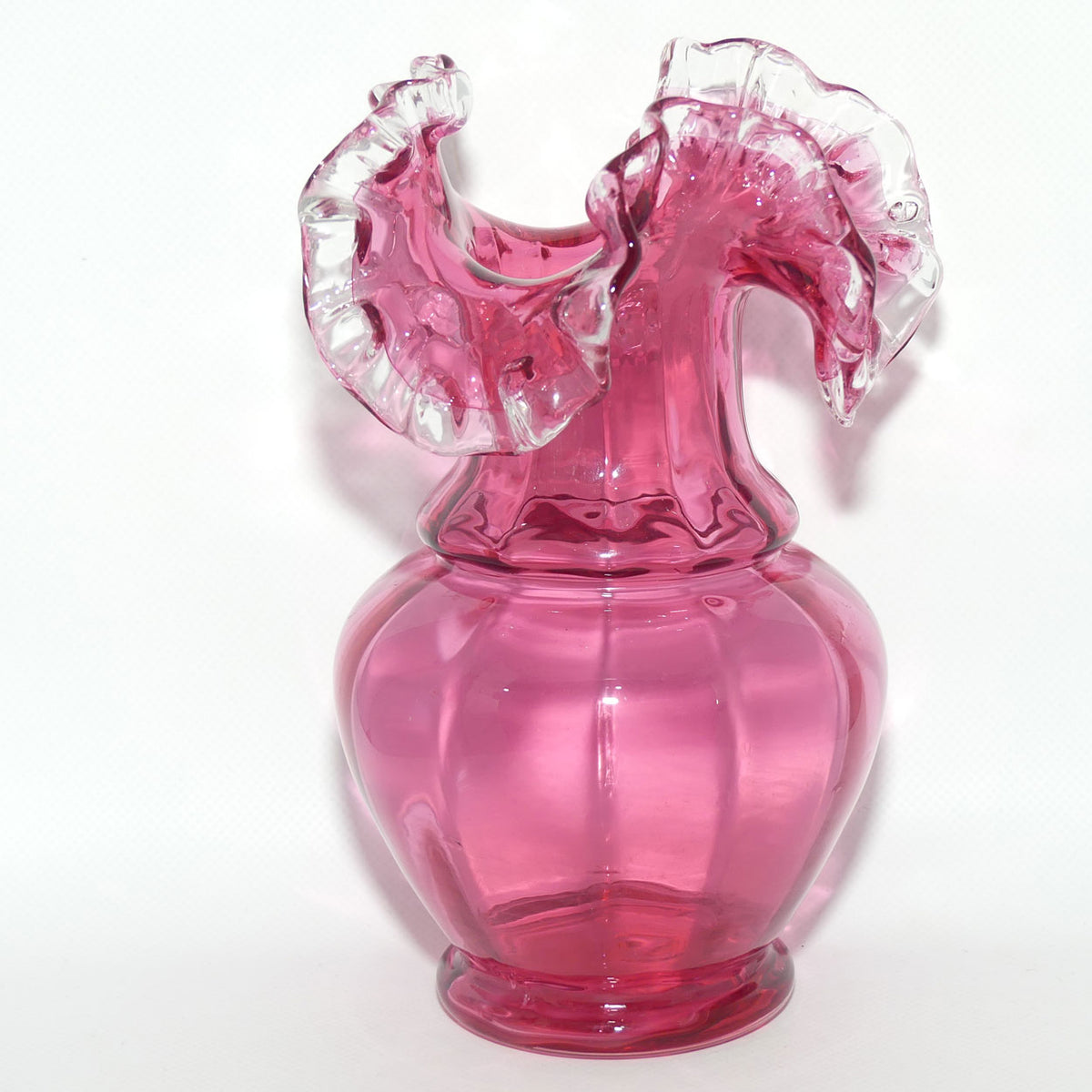 Vintage Cranberry Glass with Clear Ruffled Edge vase | #1