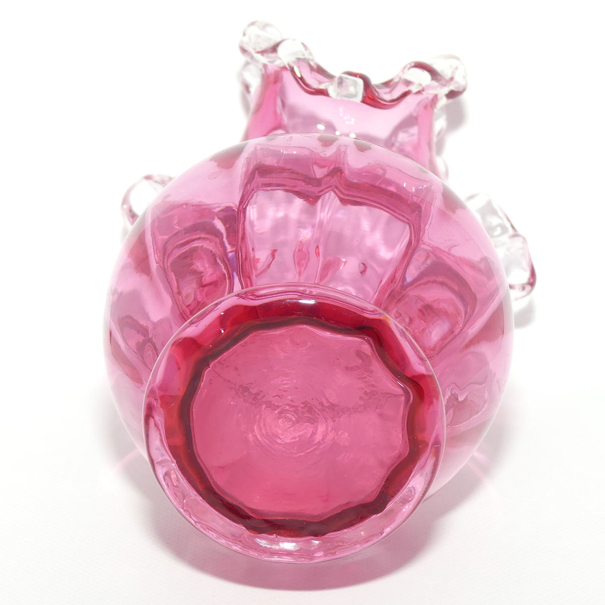 Vintage Cranberry Glass with Clear Ruffled Edge vase | #2