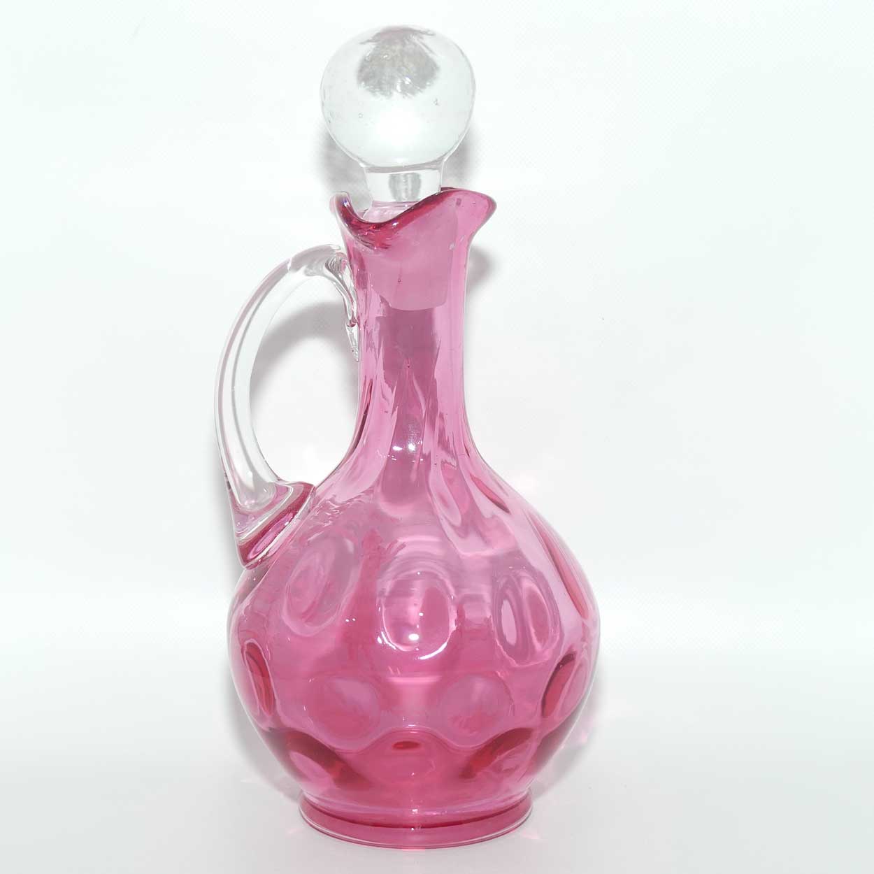 Mary Gregory on Cranberry Coin Dot decanter | Girl with Butterfly