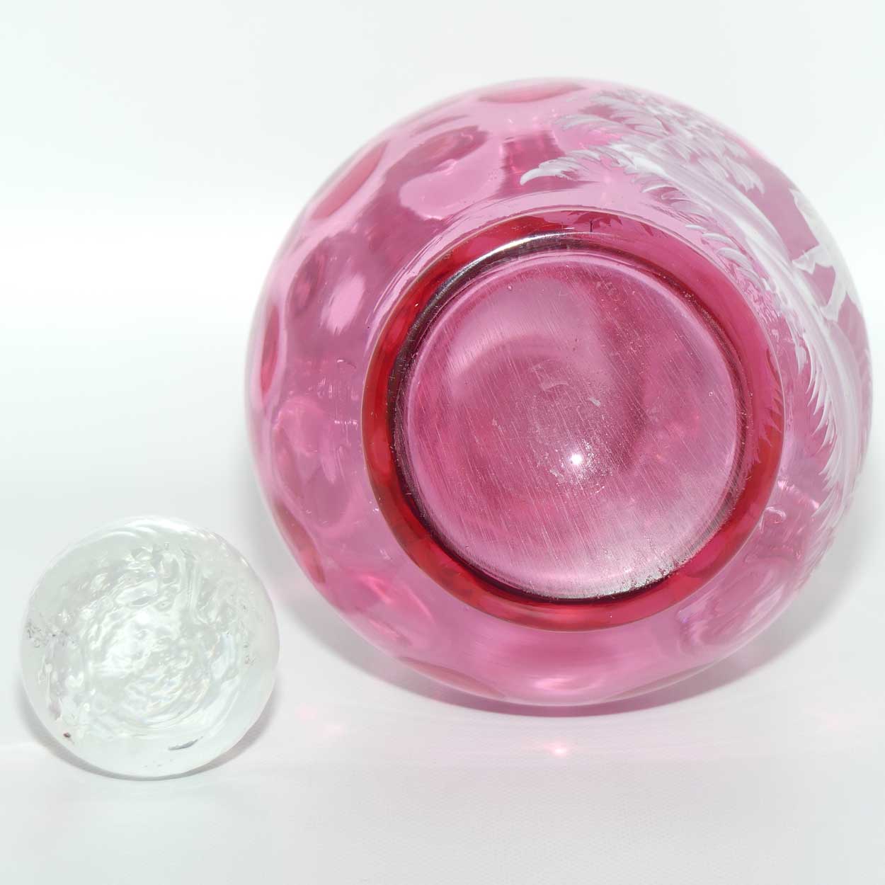 Mary Gregory on Cranberry Coin Dot decanter | Girl with Butterfly