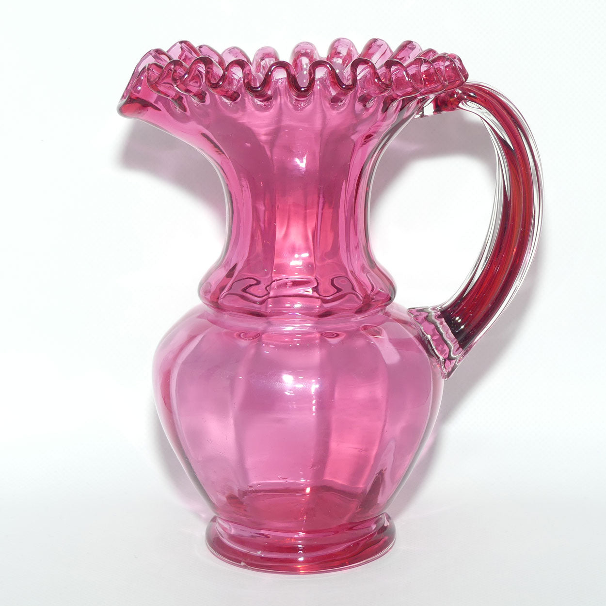 Victorian era Cranberry Glass frilled top jug | #1