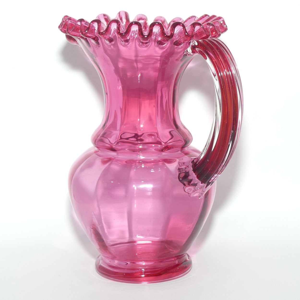 Victorian era Cranberry Glass frilled top jug | #1