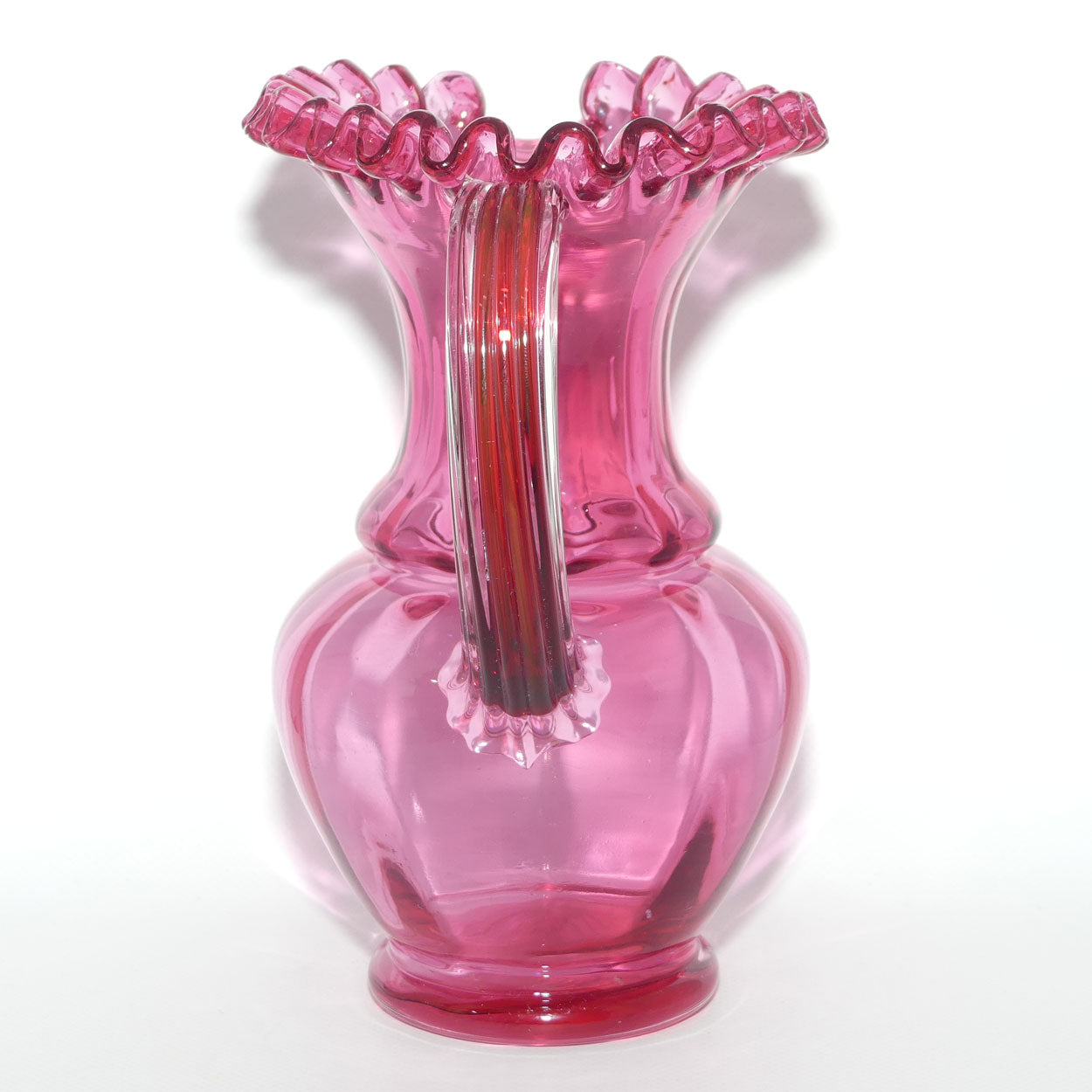 Victorian era Cranberry Glass frilled top jug | #1