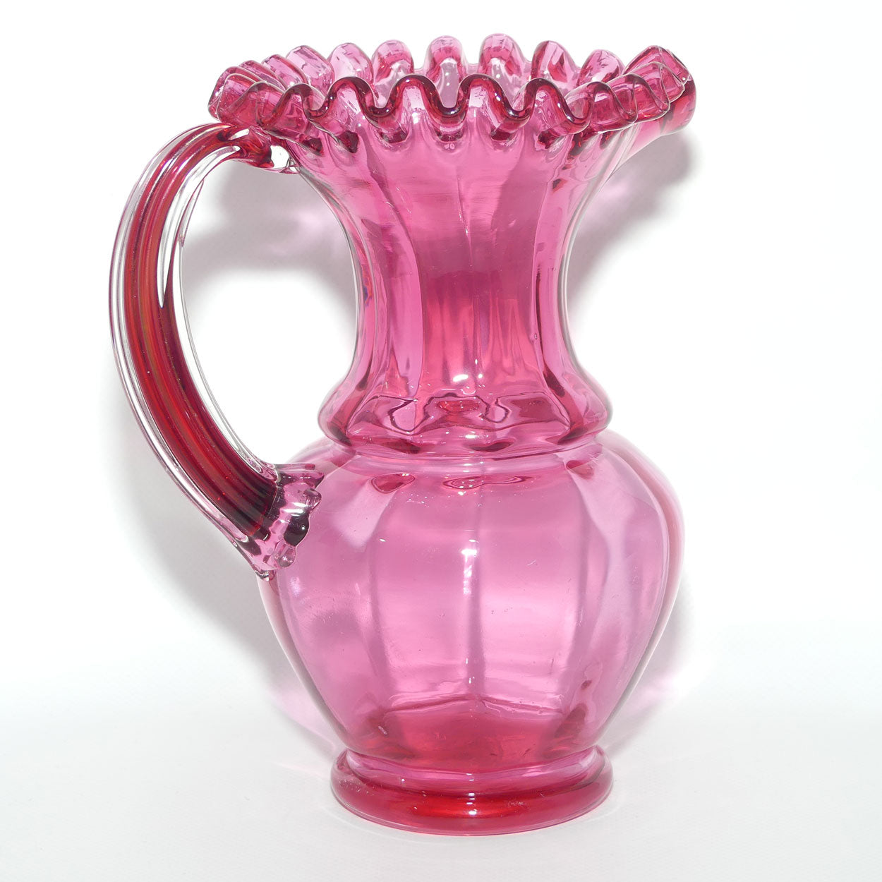 Victorian era Cranberry Glass frilled top jug | #1