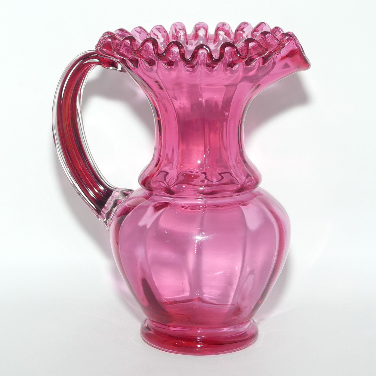 Victorian era Cranberry Glass frilled top jug | #1