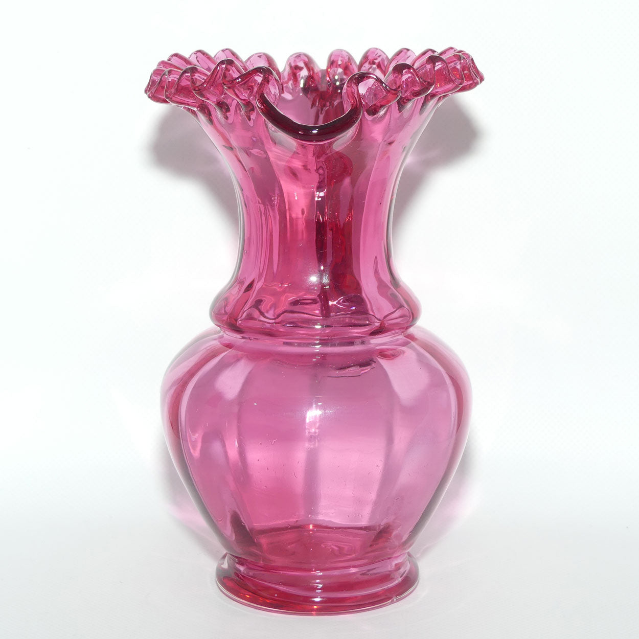 Victorian era Cranberry Glass frilled top jug | #1