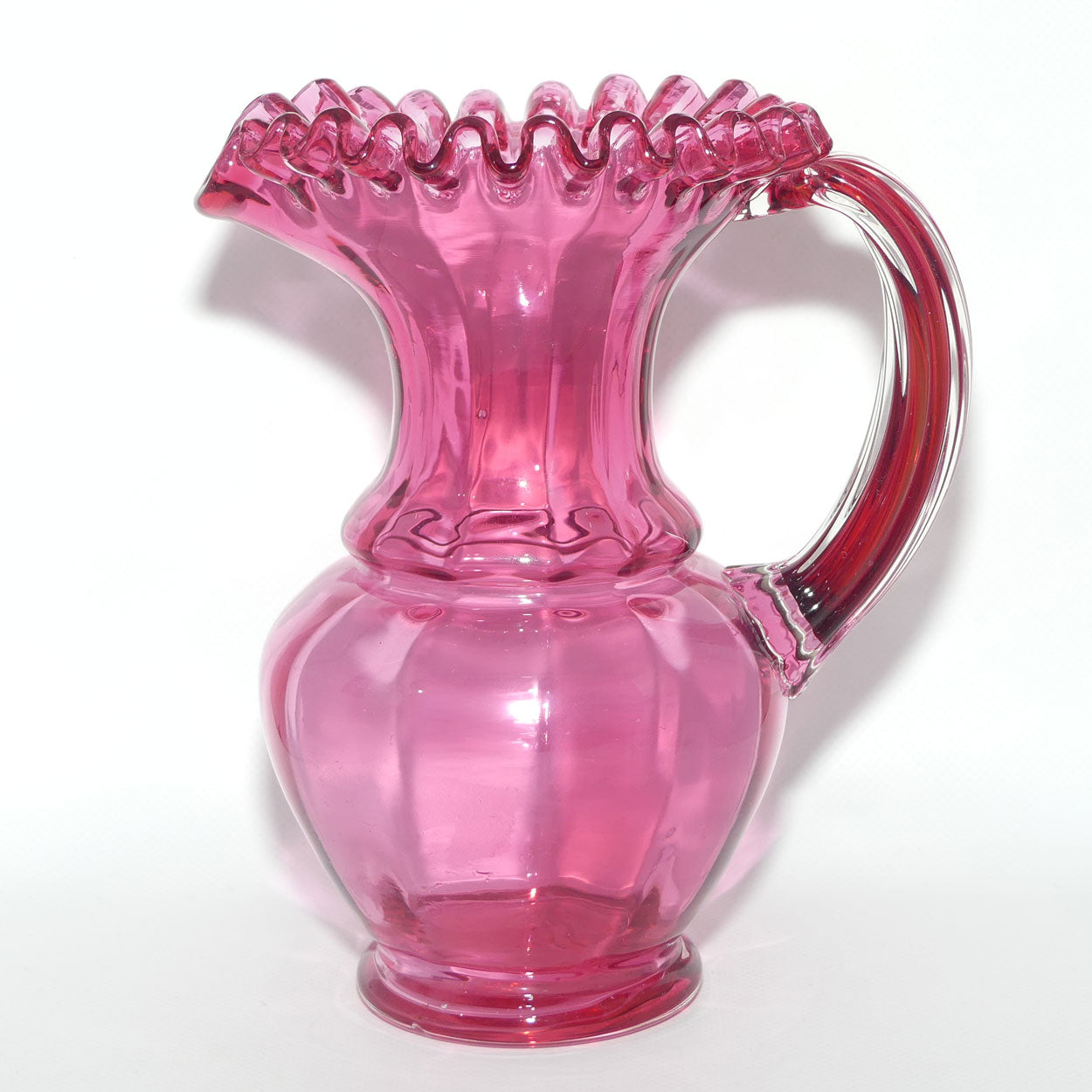 Victorian era Cranberry Glass frilled top jug | #1