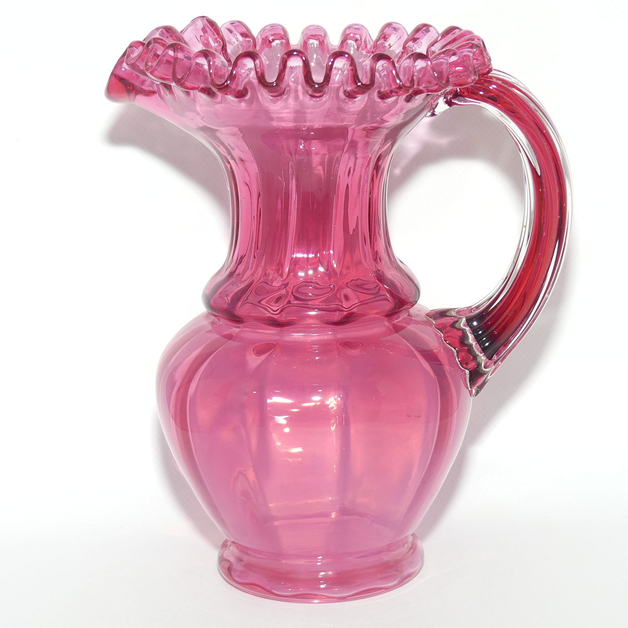 Victorian era Cranberry Glass frilled top jug | #2