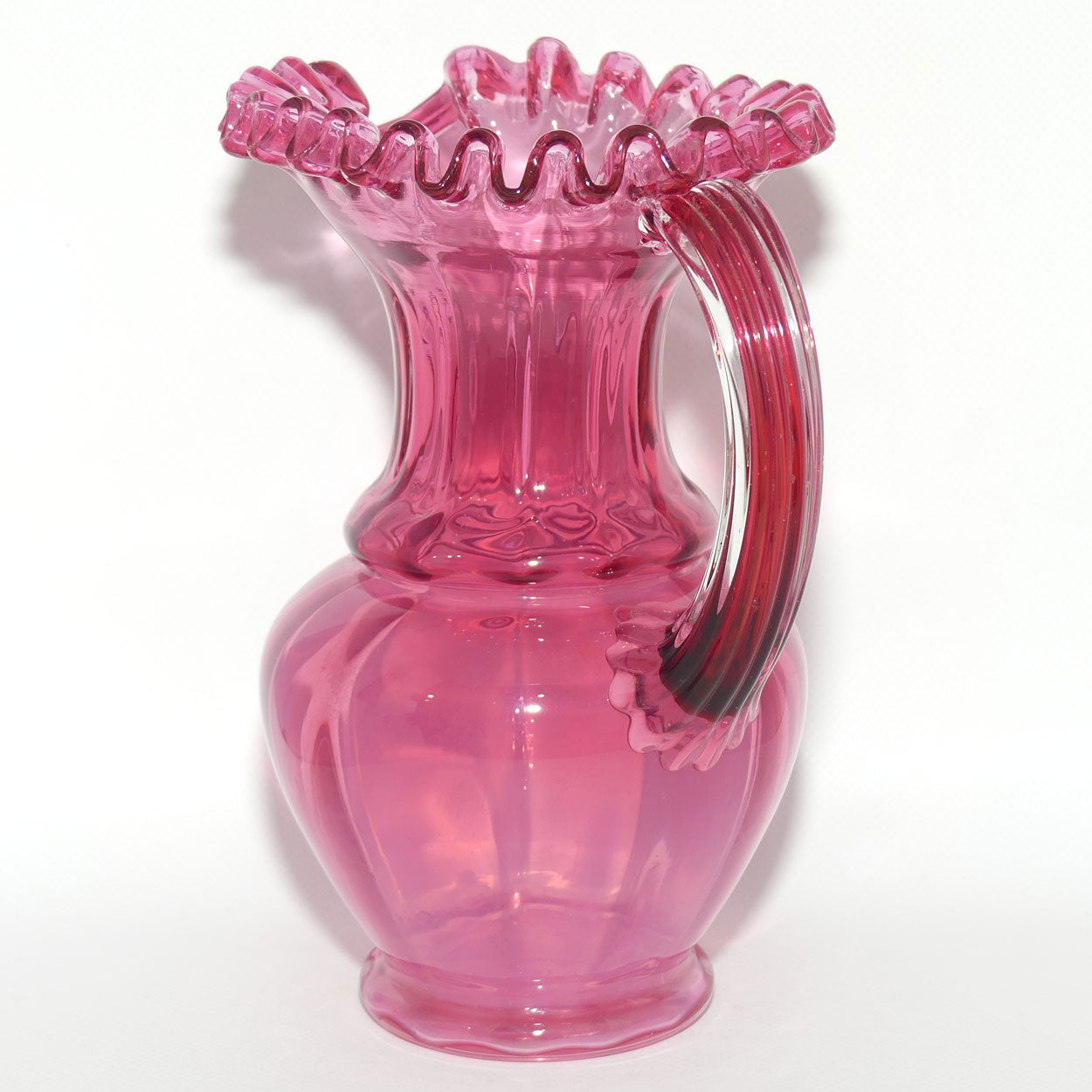 Victorian era Cranberry Glass frilled top jug | #2