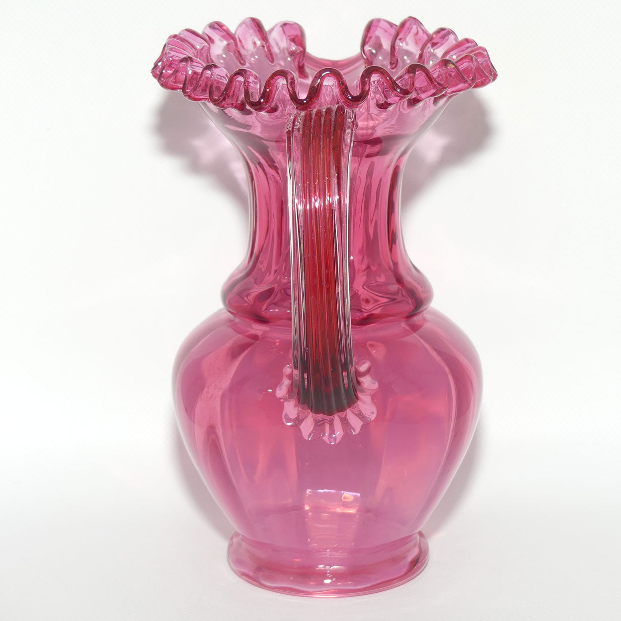 Victorian era Cranberry Glass frilled top jug | #2