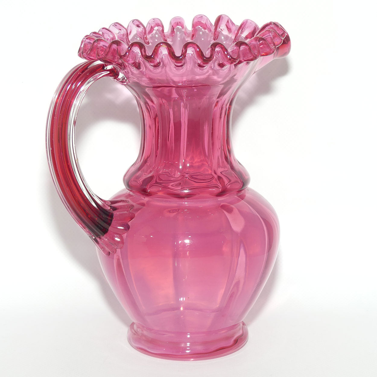 Victorian era Cranberry Glass frilled top jug | #2