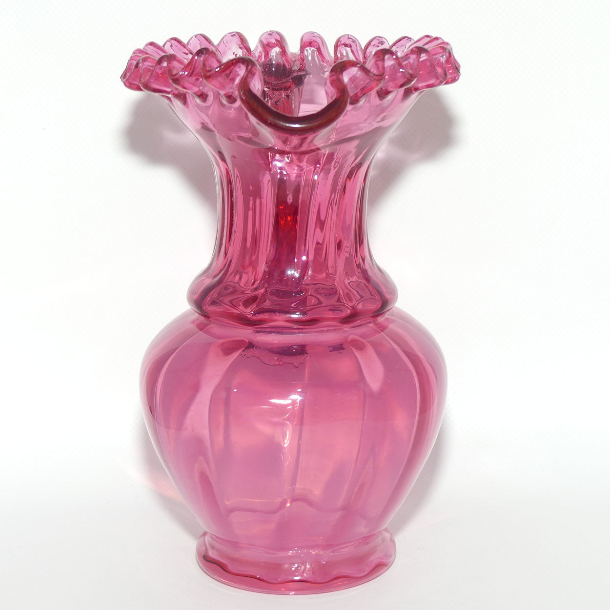 Victorian era Cranberry Glass frilled top jug | #2