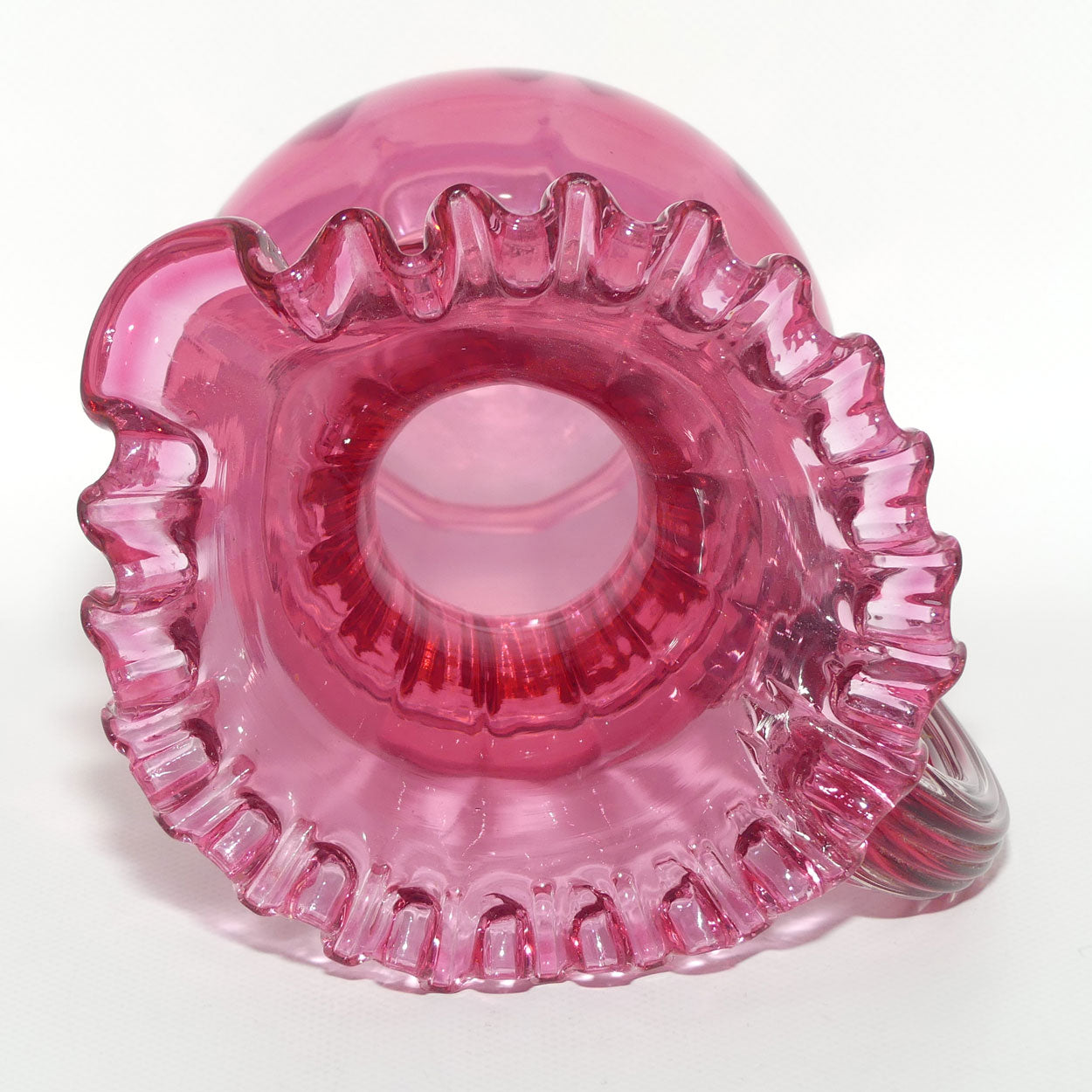 Victorian era Cranberry Glass frilled top jug | #2