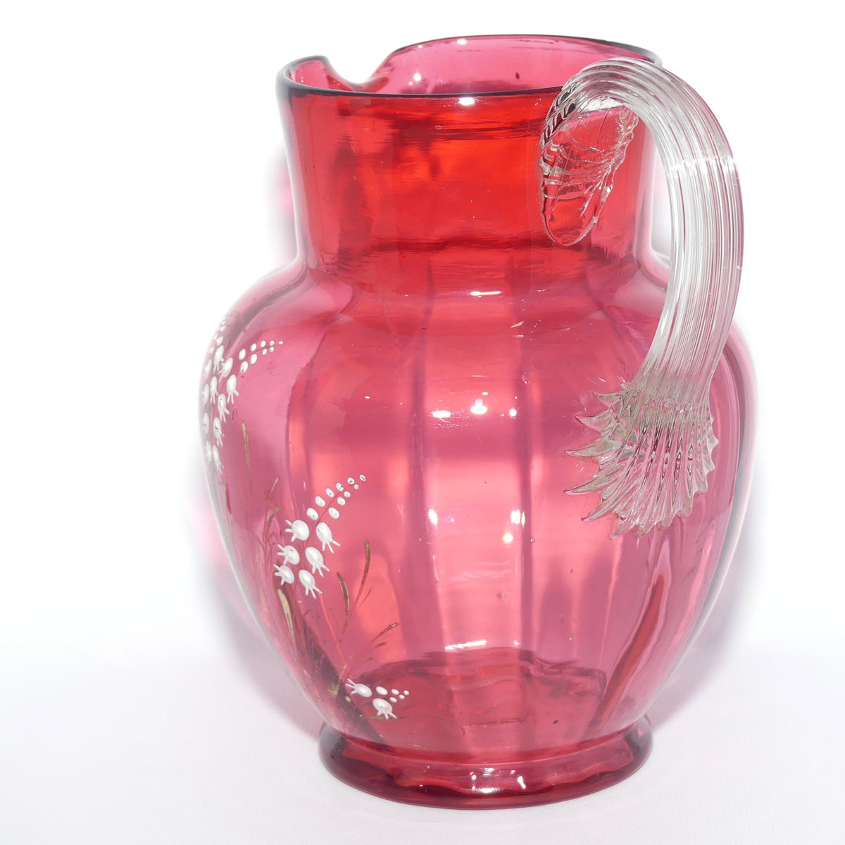 Victorian Cranberry Glass jug | Lily of Valley pattern