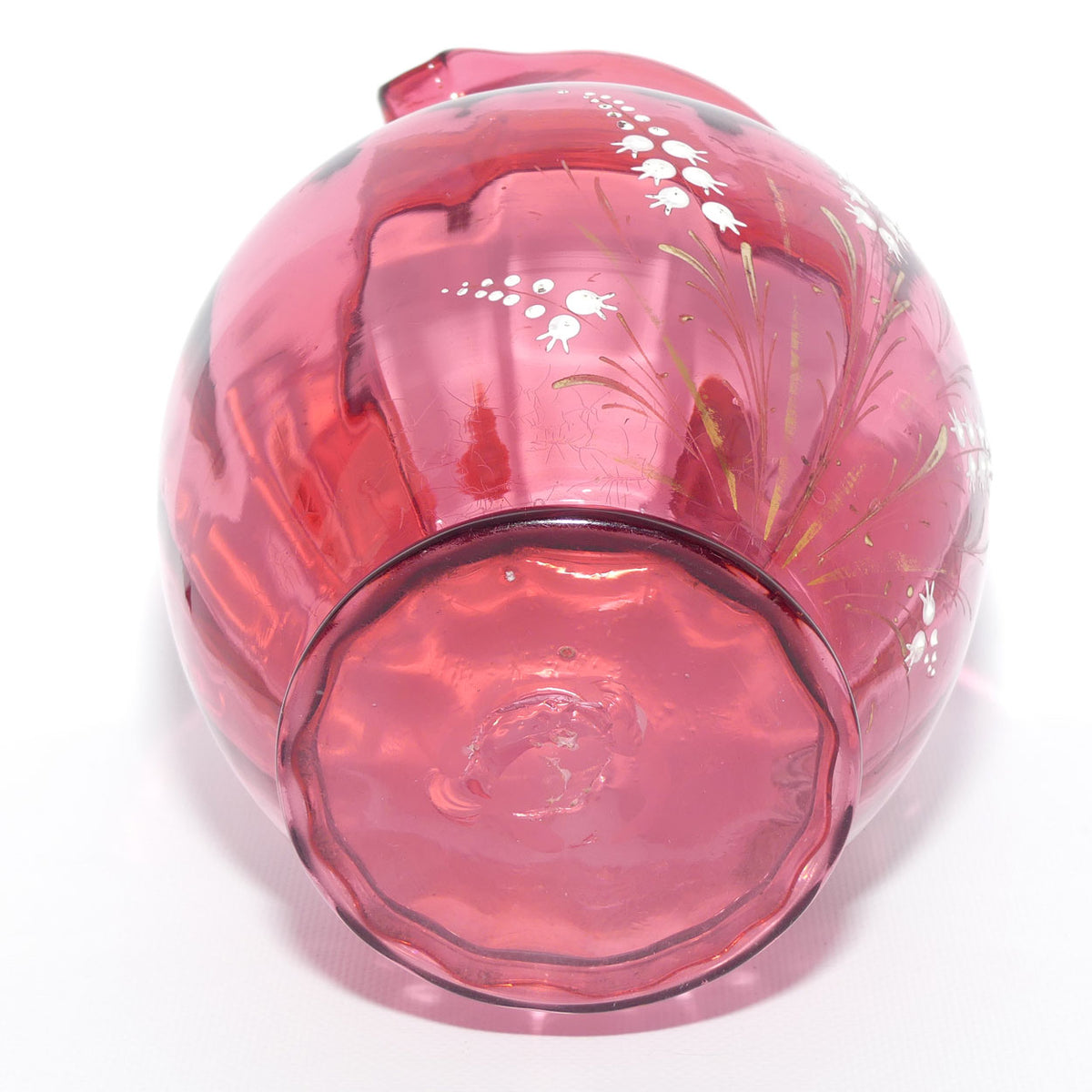 Victorian Cranberry Glass jug | Lily of Valley pattern