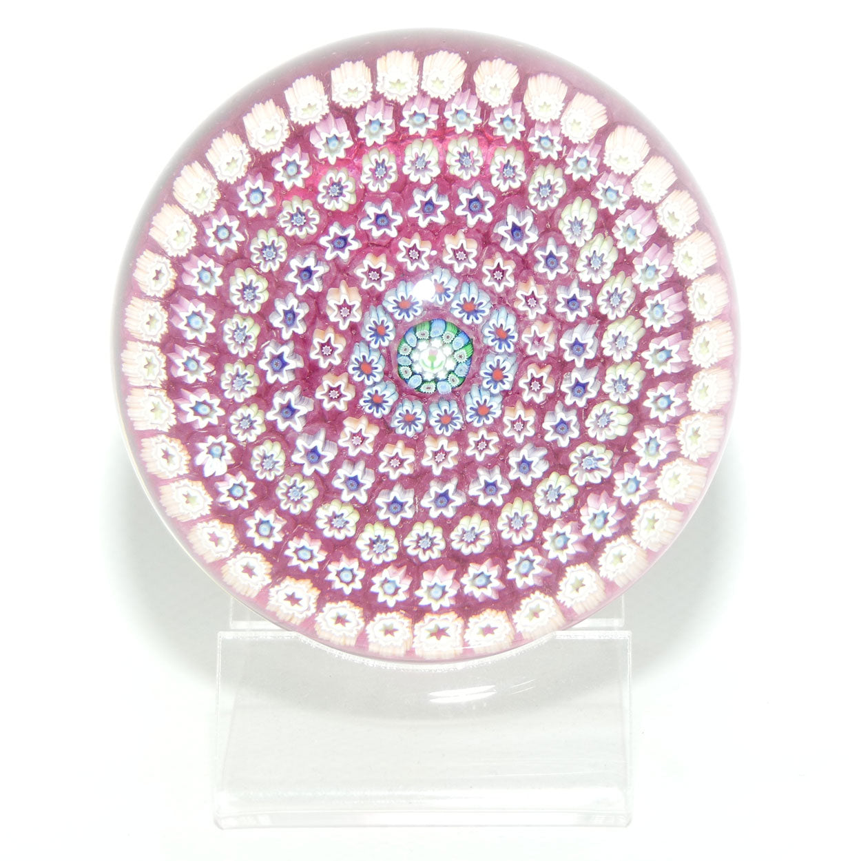 John Deacons Scotland Concentric Millefiori Magnum paperweight | Cranberry
