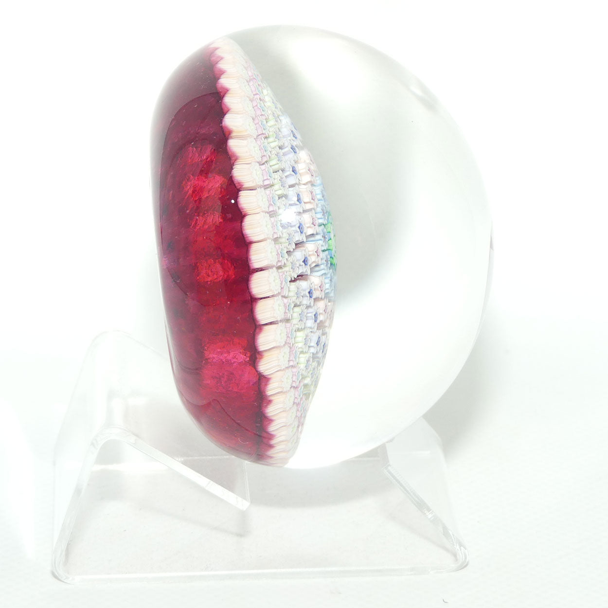 John Deacons Scotland Concentric Millefiori Magnum paperweight | Cranberry