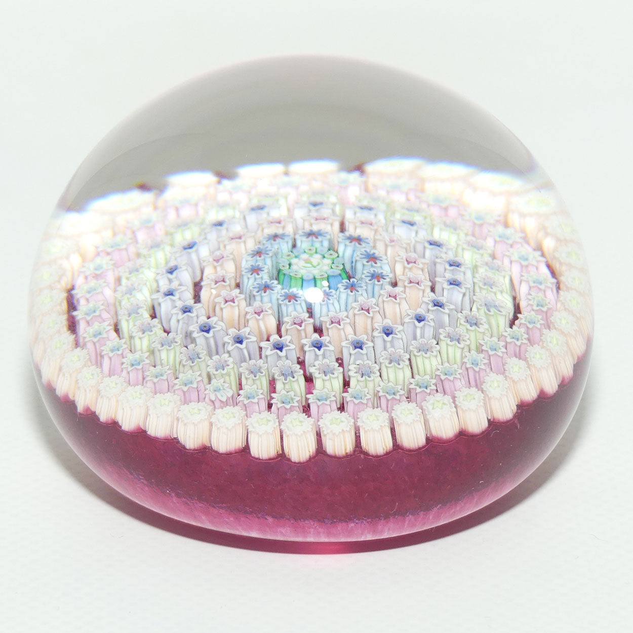 John Deacons Scotland Concentric Millefiori Magnum paperweight | Cranberry