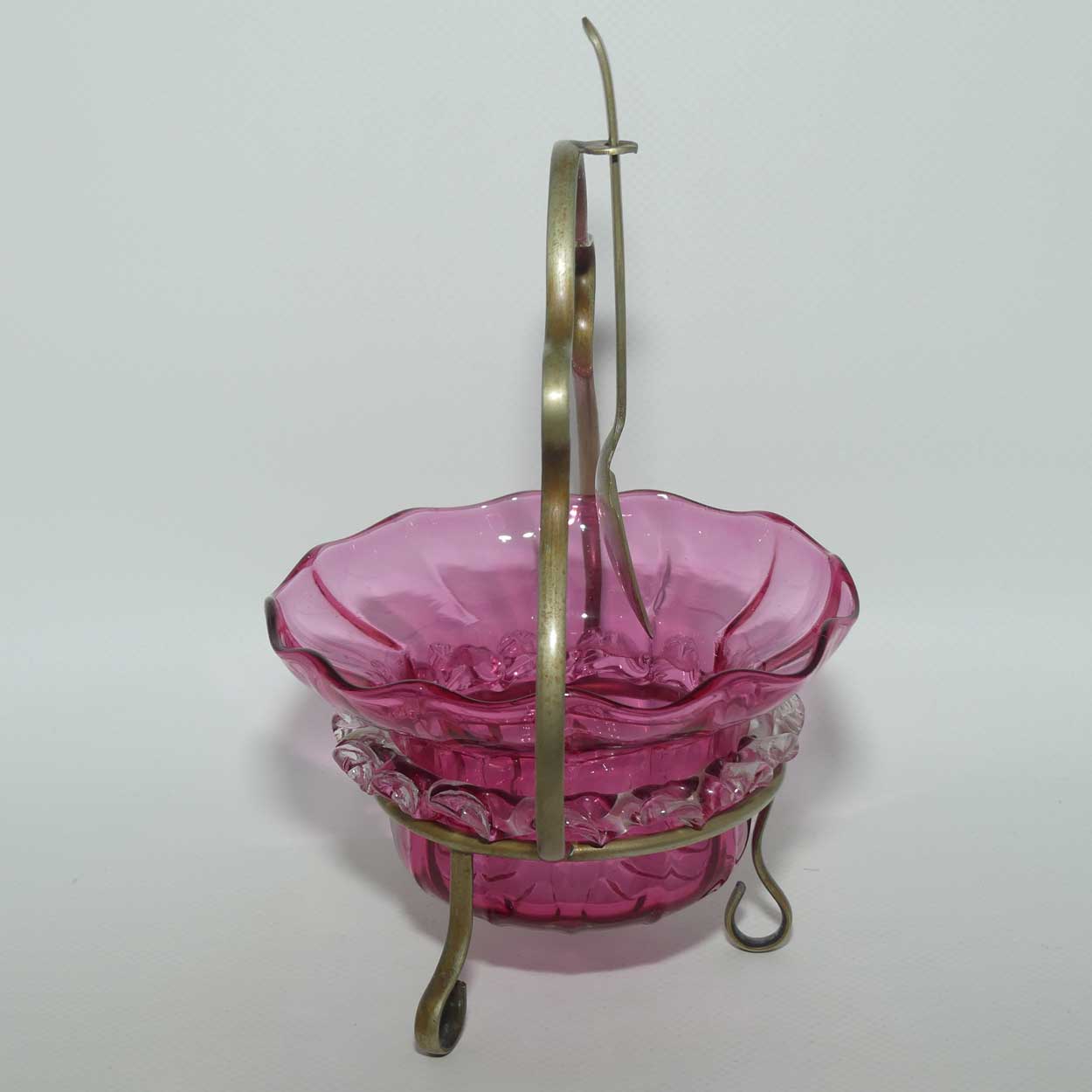 Victorian era Cranberry Glass bowl in stand with spoon