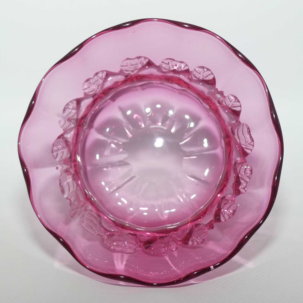 Victorian era Cranberry Glass bowl in stand with spoon