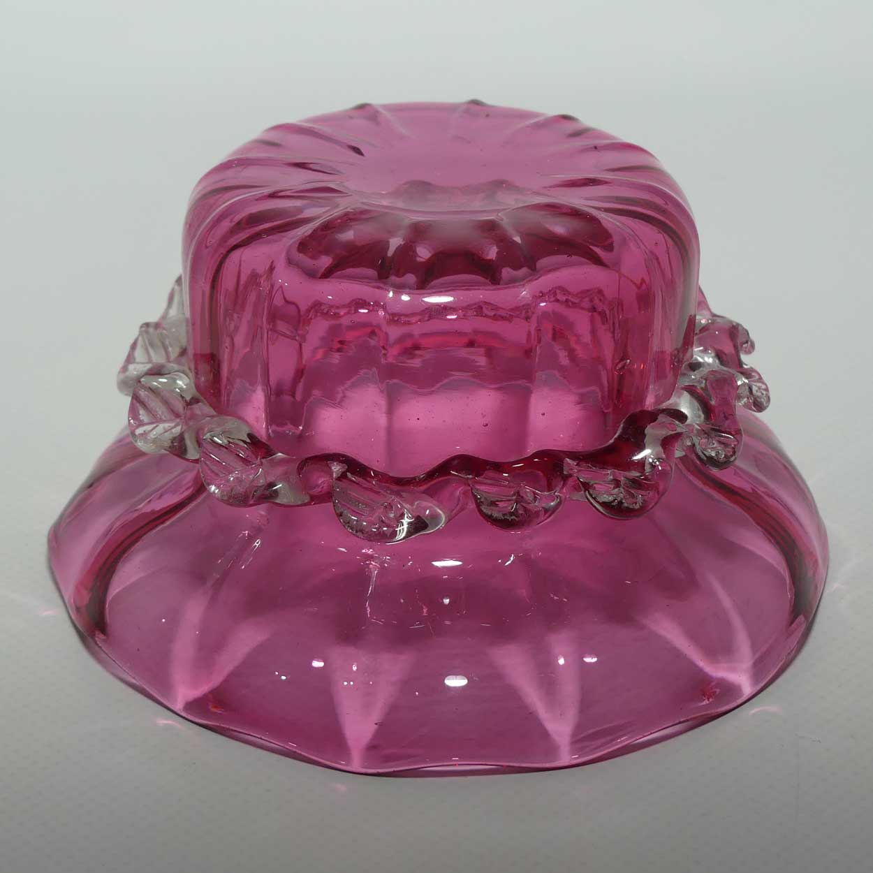 Victorian era Cranberry Glass bowl in stand with spoon