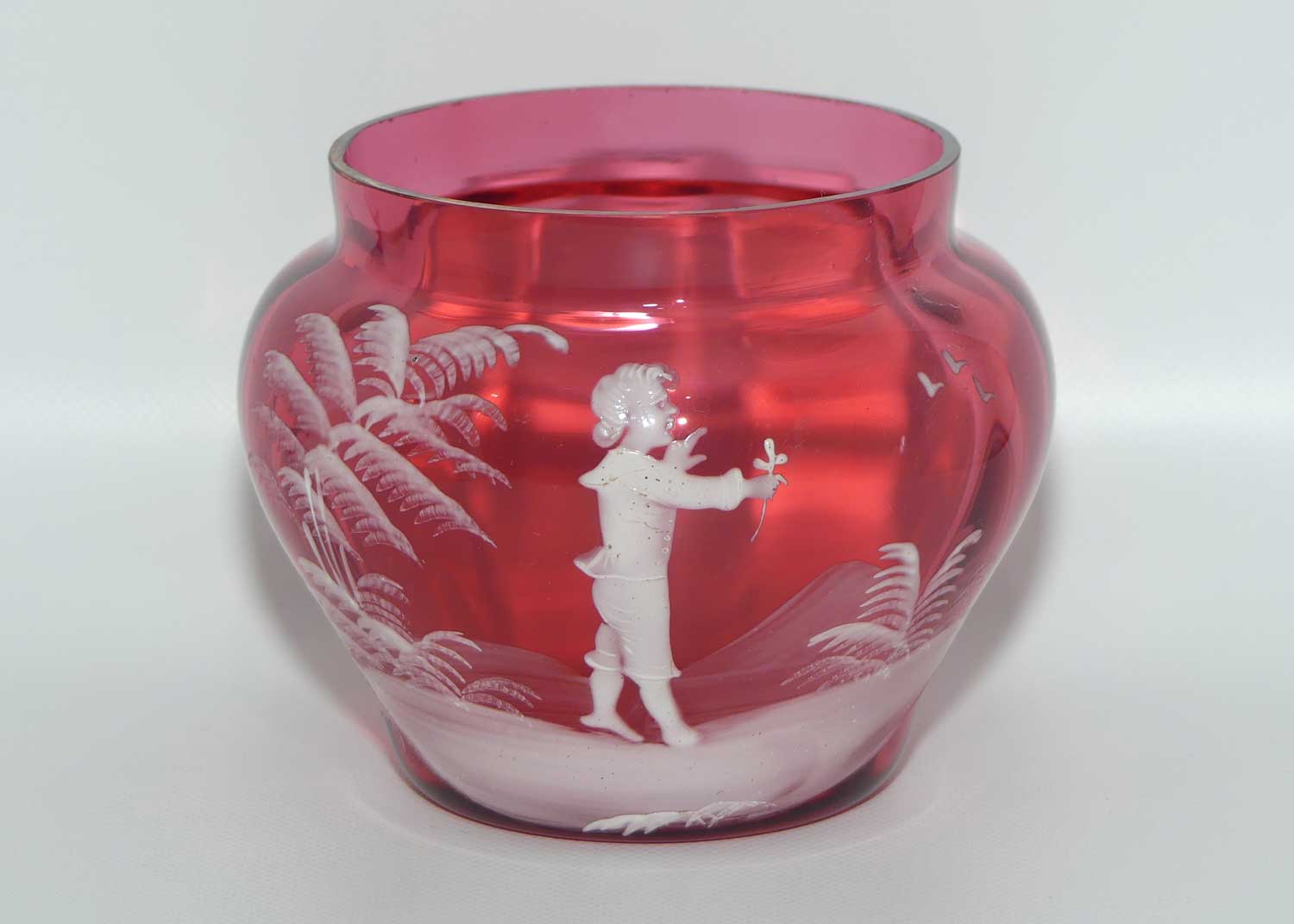 Mary Gregory on Cranberry Glass squat vase | Boy with Flower