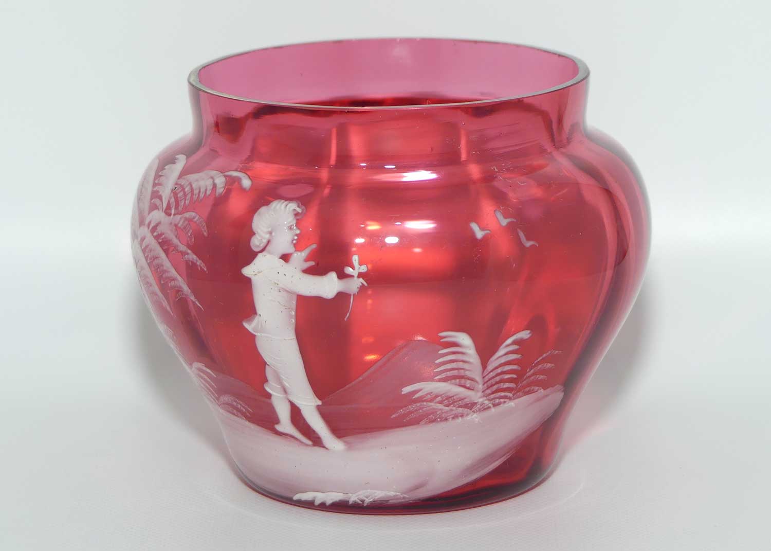 Mary Gregory on Cranberry Glass squat vase | Boy with Flower