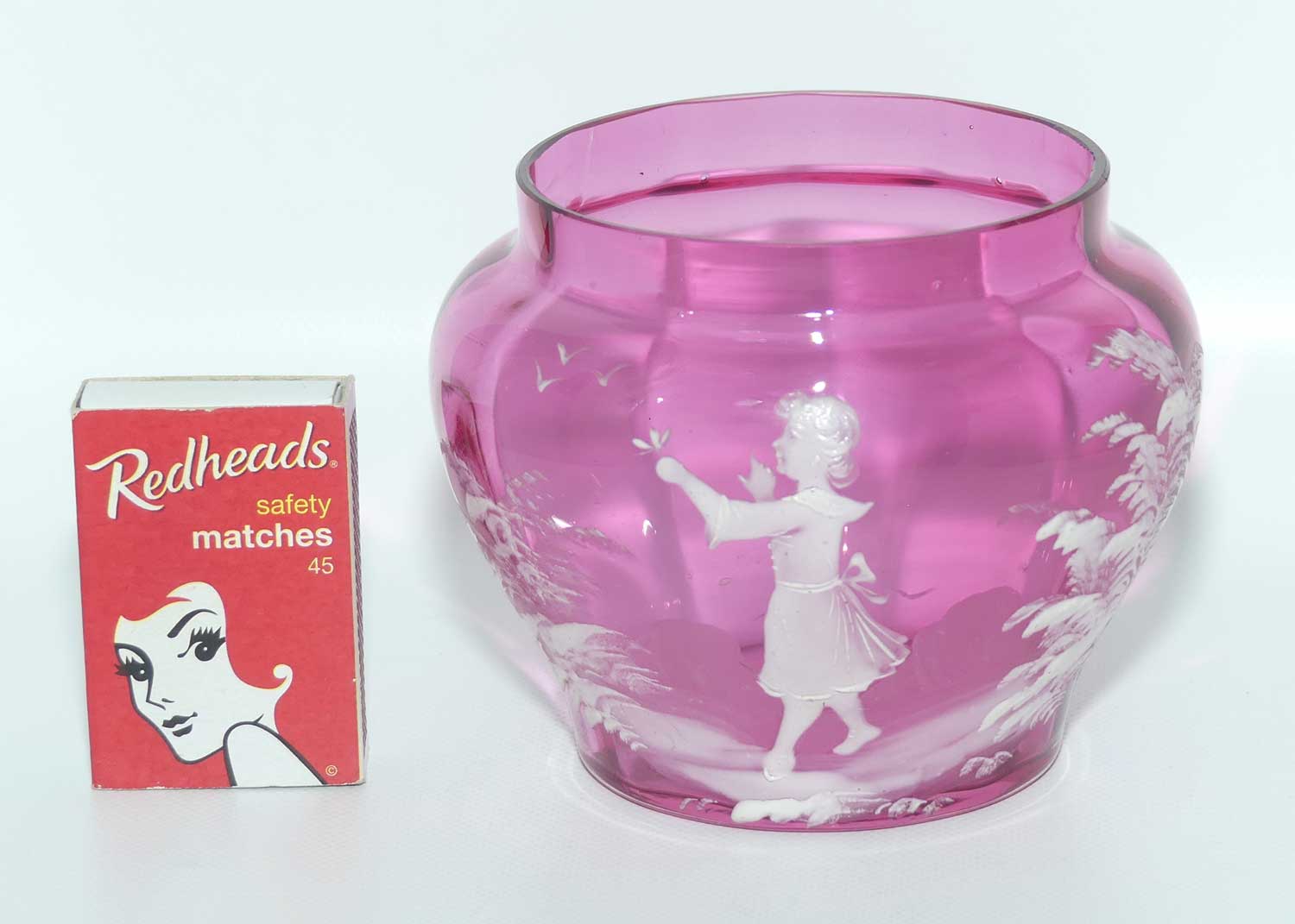 Mary Gregory on Cranberry Glass squat vase | Girl with Flower