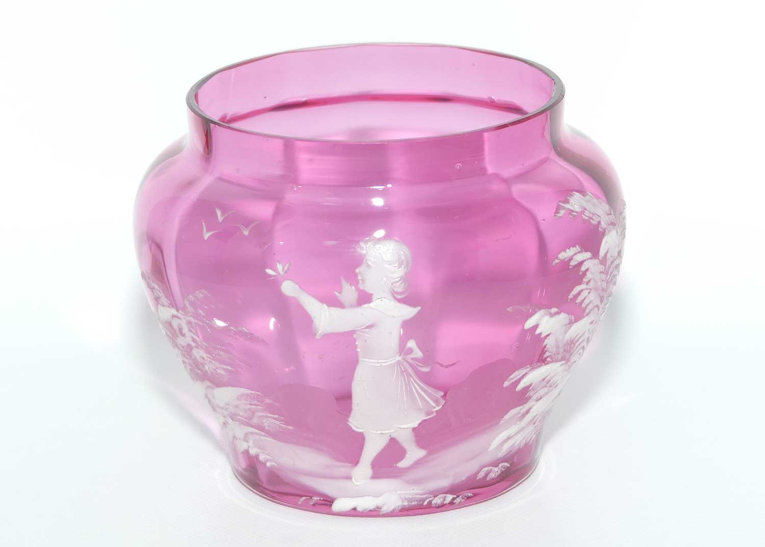 Mary Gregory on Cranberry Glass squat vase | Girl with Flower