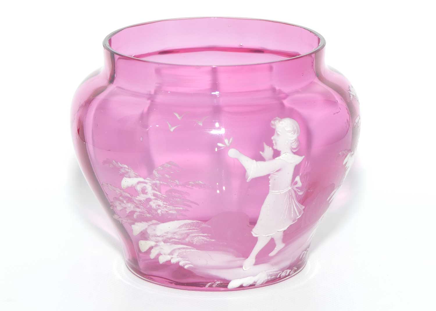 Mary Gregory on Cranberry Glass squat vase | Girl with Flower