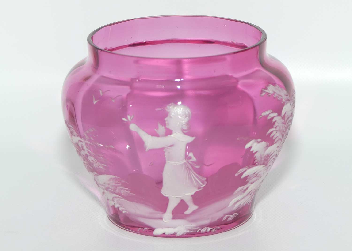 Mary Gregory on Cranberry Glass squat vase | Girl with Flower