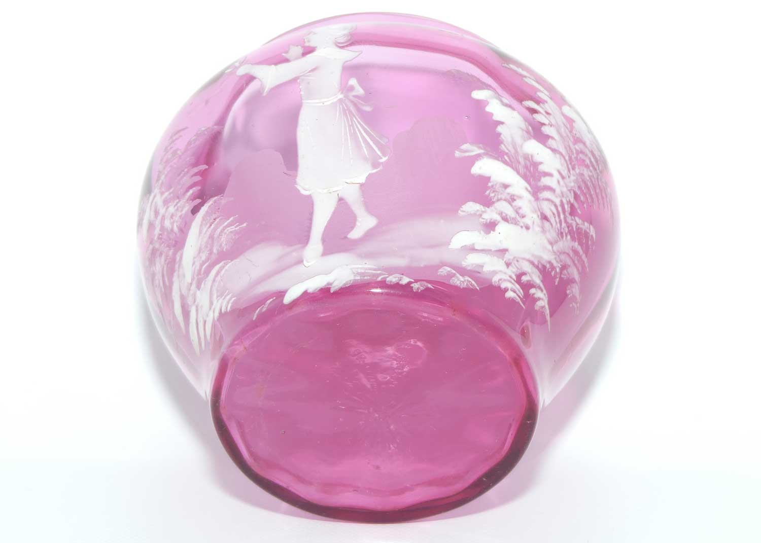 Mary Gregory on Cranberry Glass squat vase | Girl with Flower