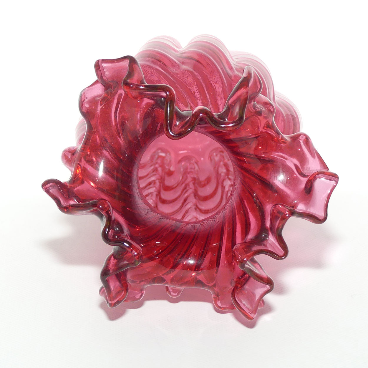 Vintage Victorian style Cranberry Glass frilled edge tall Melon shape vase