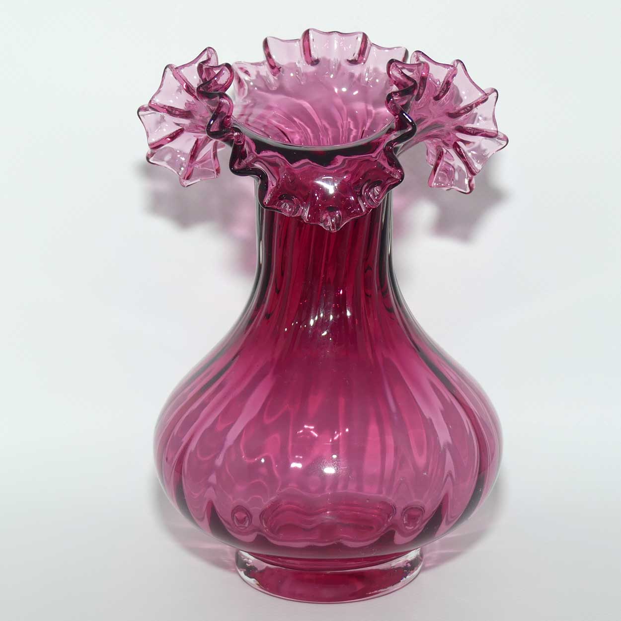 Vintage Victorian style Cranberry Glass frilled edge flared base vase | #1