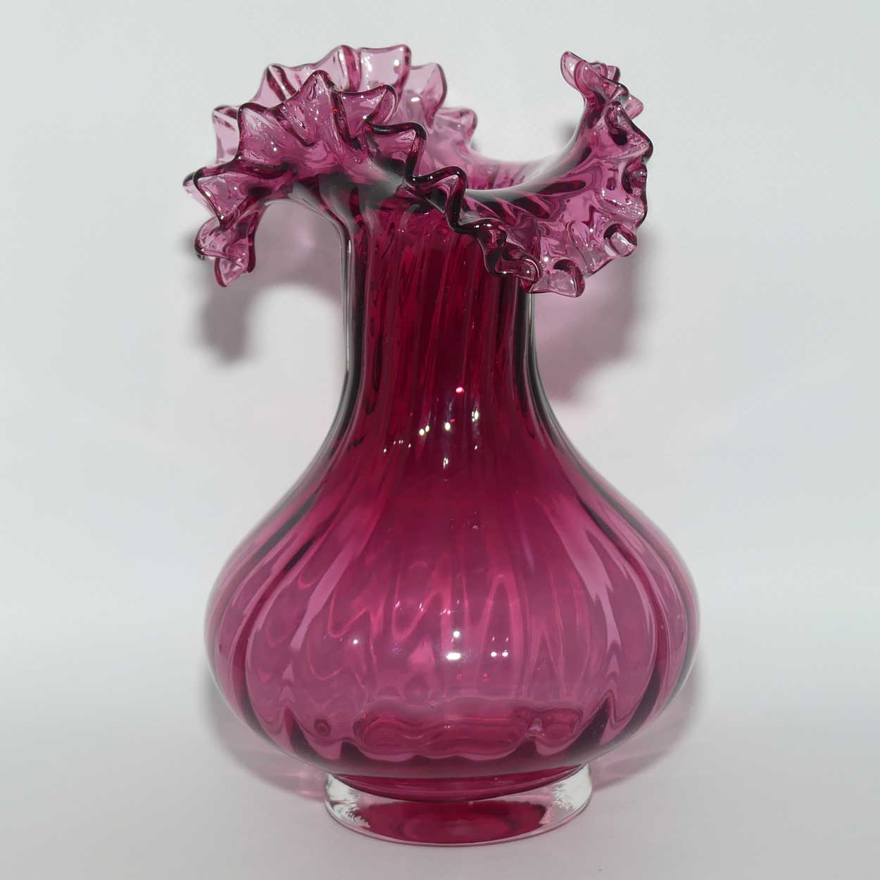 Vintage Victorian style Cranberry Glass frilled edge flared base vase | #1