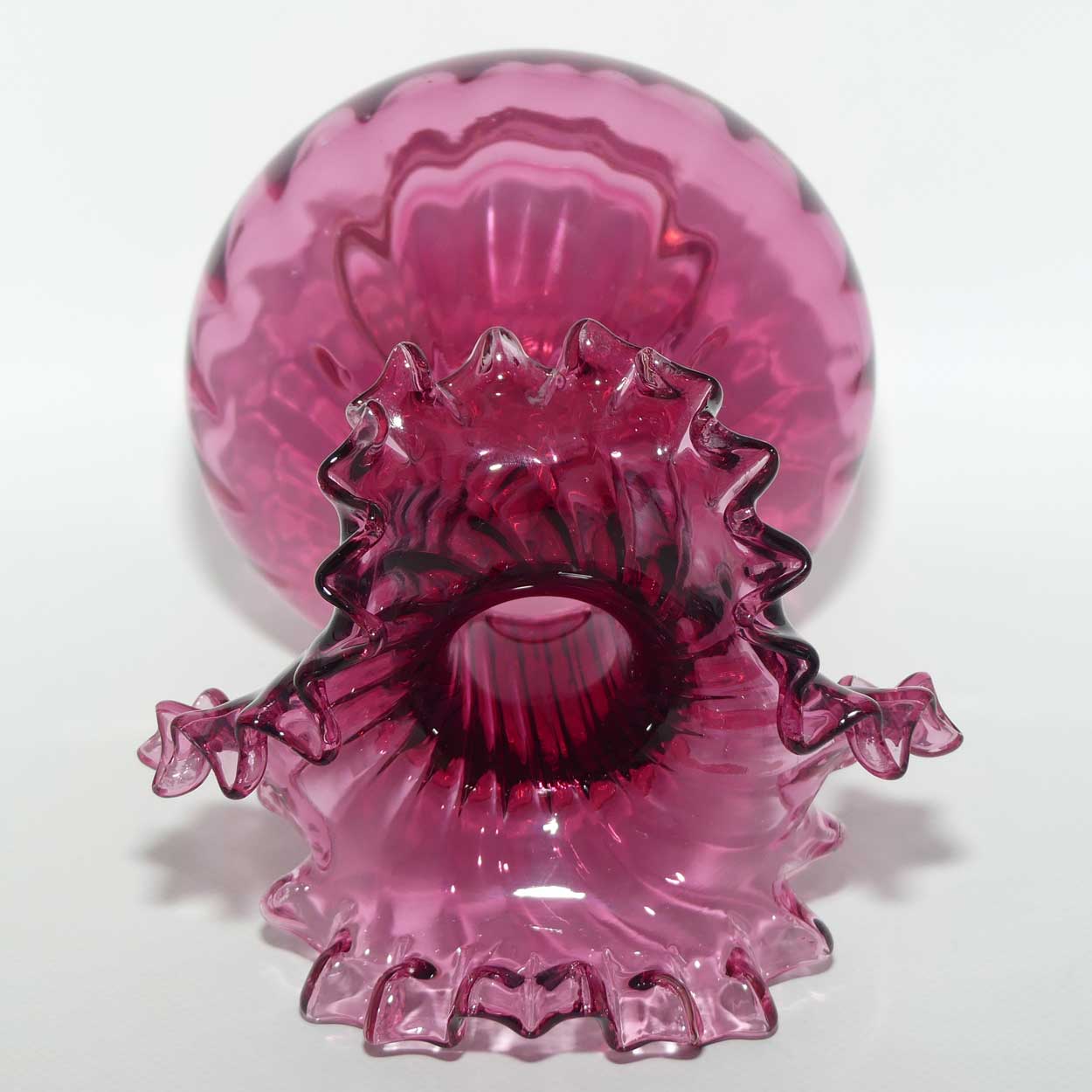 Vintage Victorian style Cranberry Glass frilled edge flared base vase | #1