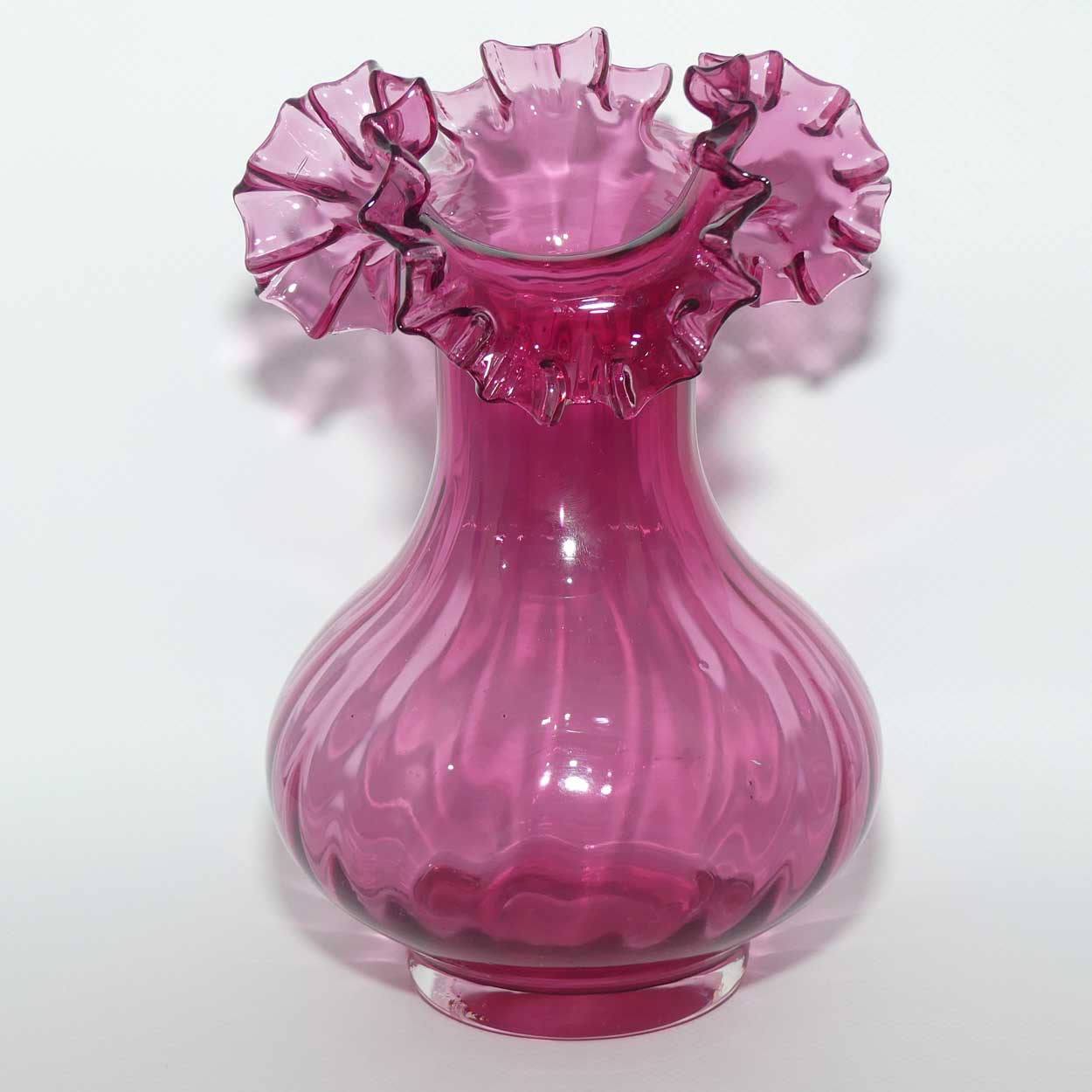 Vintage Victorian style Cranberry Glass frilled edge flared base vase