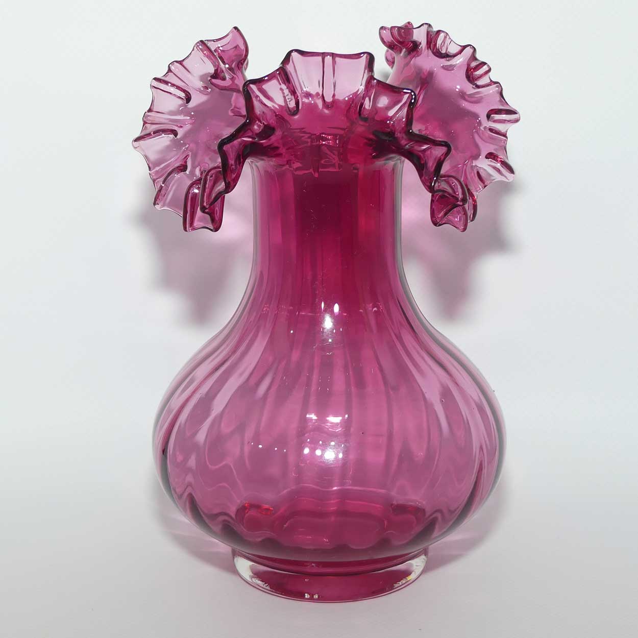 Vintage Victorian style Cranberry Glass frilled edge flared base vase