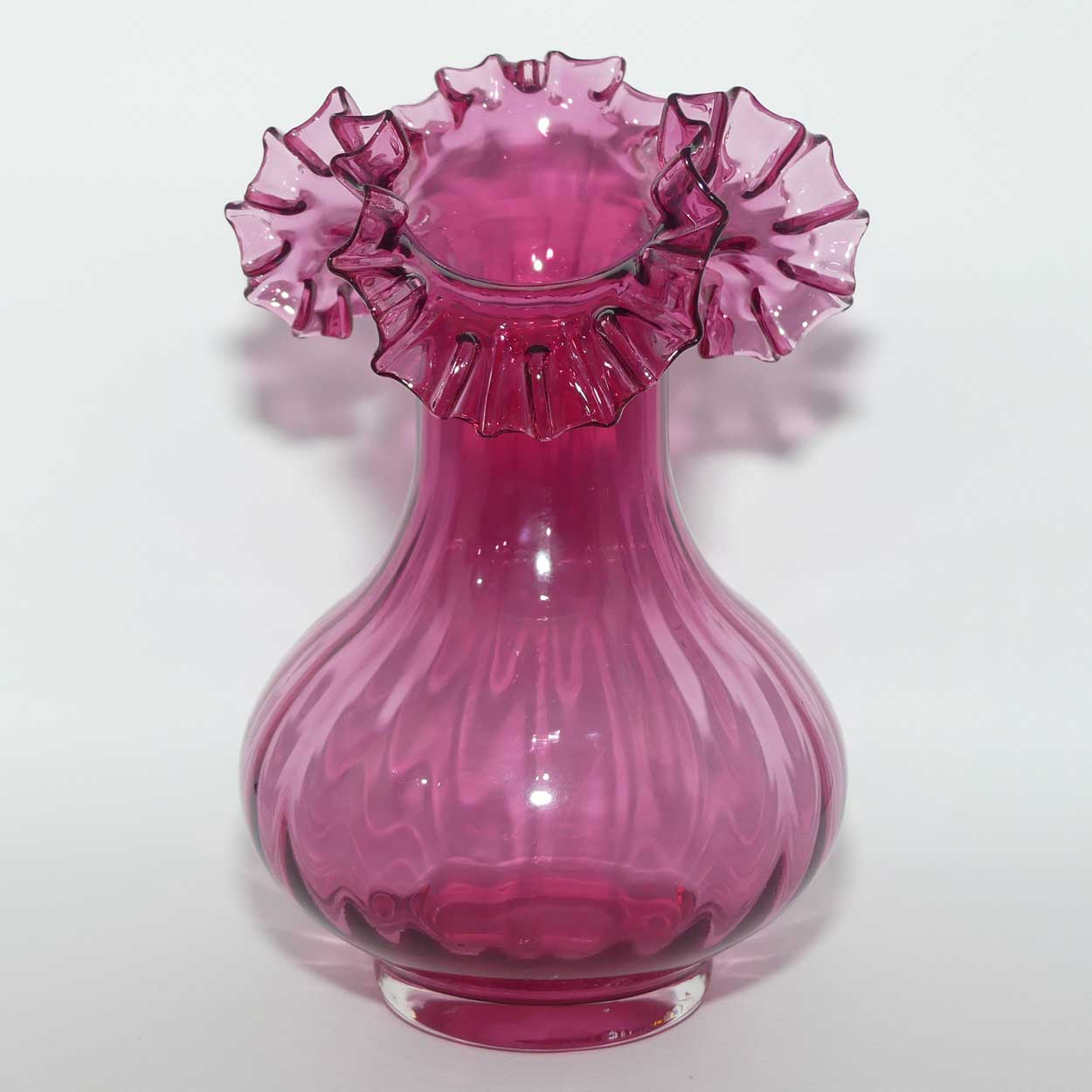Vintage Victorian style Cranberry Glass frilled edge flared base vase